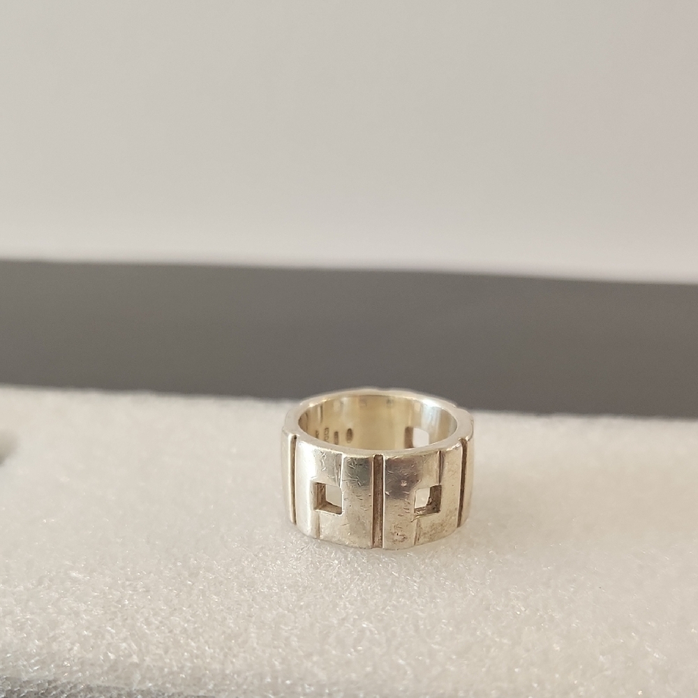 Gucci Modernist Sterling Silver Geometric Ring SZ 8-9